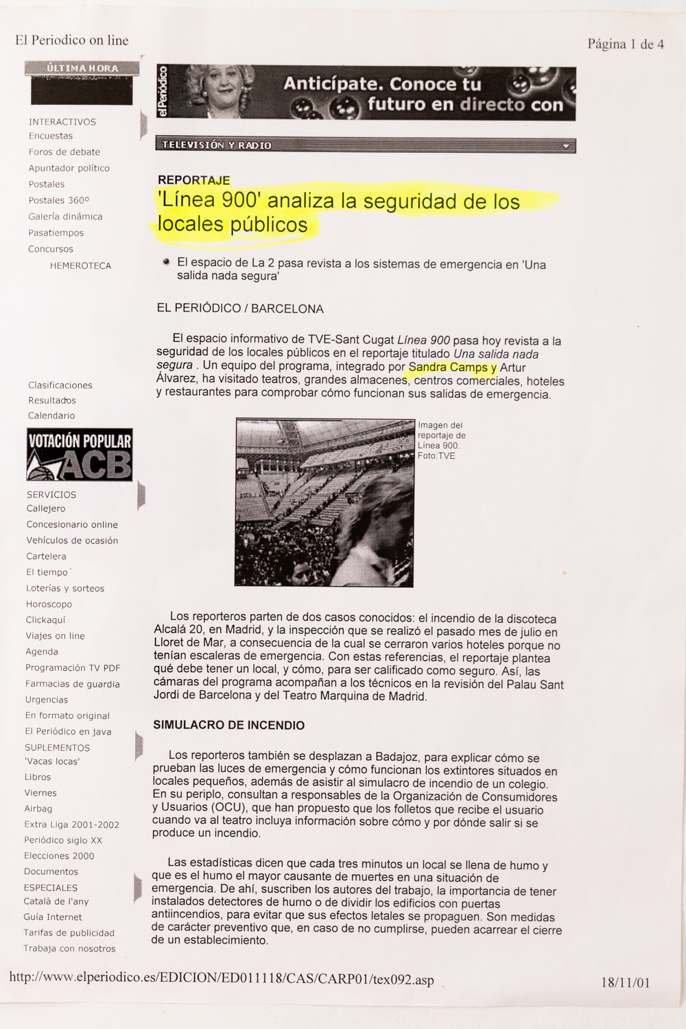 Línea 900. El Periódico online. Noviembre 2001. -1