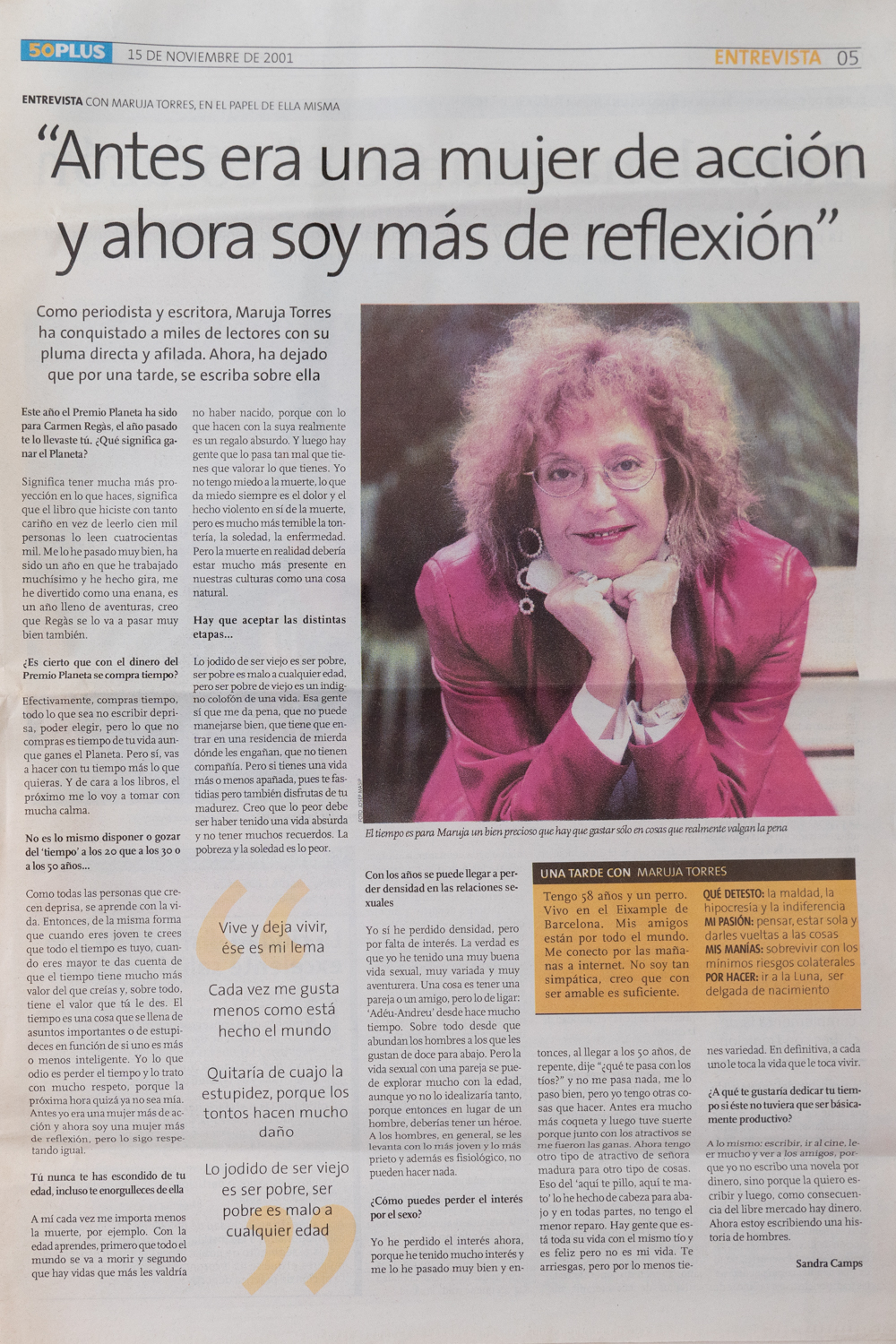 Maruja Torres, perioista y escritora. Suplemento monográfico La Vanguardia. Noviembre 2001. -2